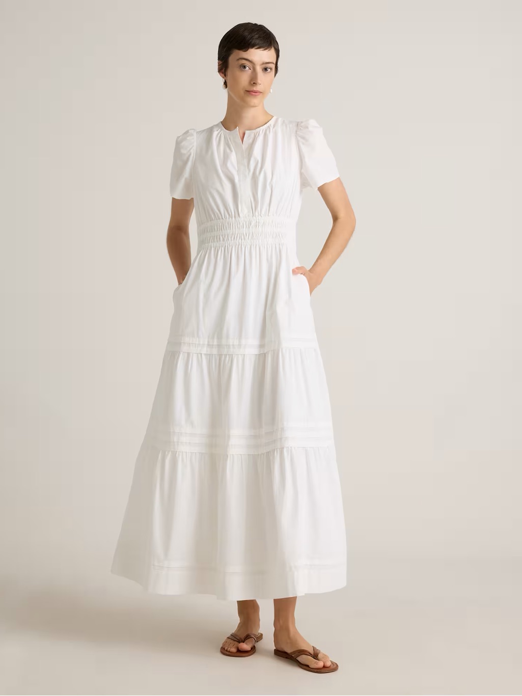 Quince 100% Organic Cotton Poplin Tiered Maxi Dress, L